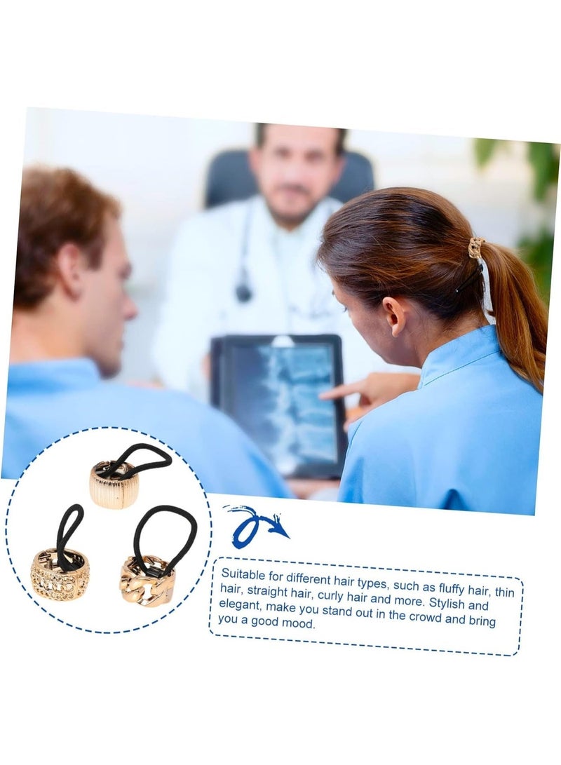 ChicAbode 6 قطع من أجهزة الكمبيوتر زر ذيل الحصان المرنة الشعر ربطة العصابات، الذهب أصفاد الشعر القوطية إكسسوارات الشعر للنساء، معدن ذيل الحصان ملف حامل - Image 4